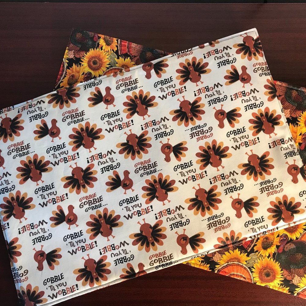 Thanksgiving Placemats Reversible Sunflower Turkey Placemats Set of 6